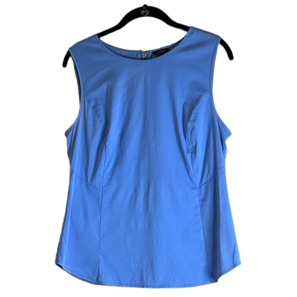 Ann Taylor Women's Blue Cotton Back Zip Sleeveless Blouse Top